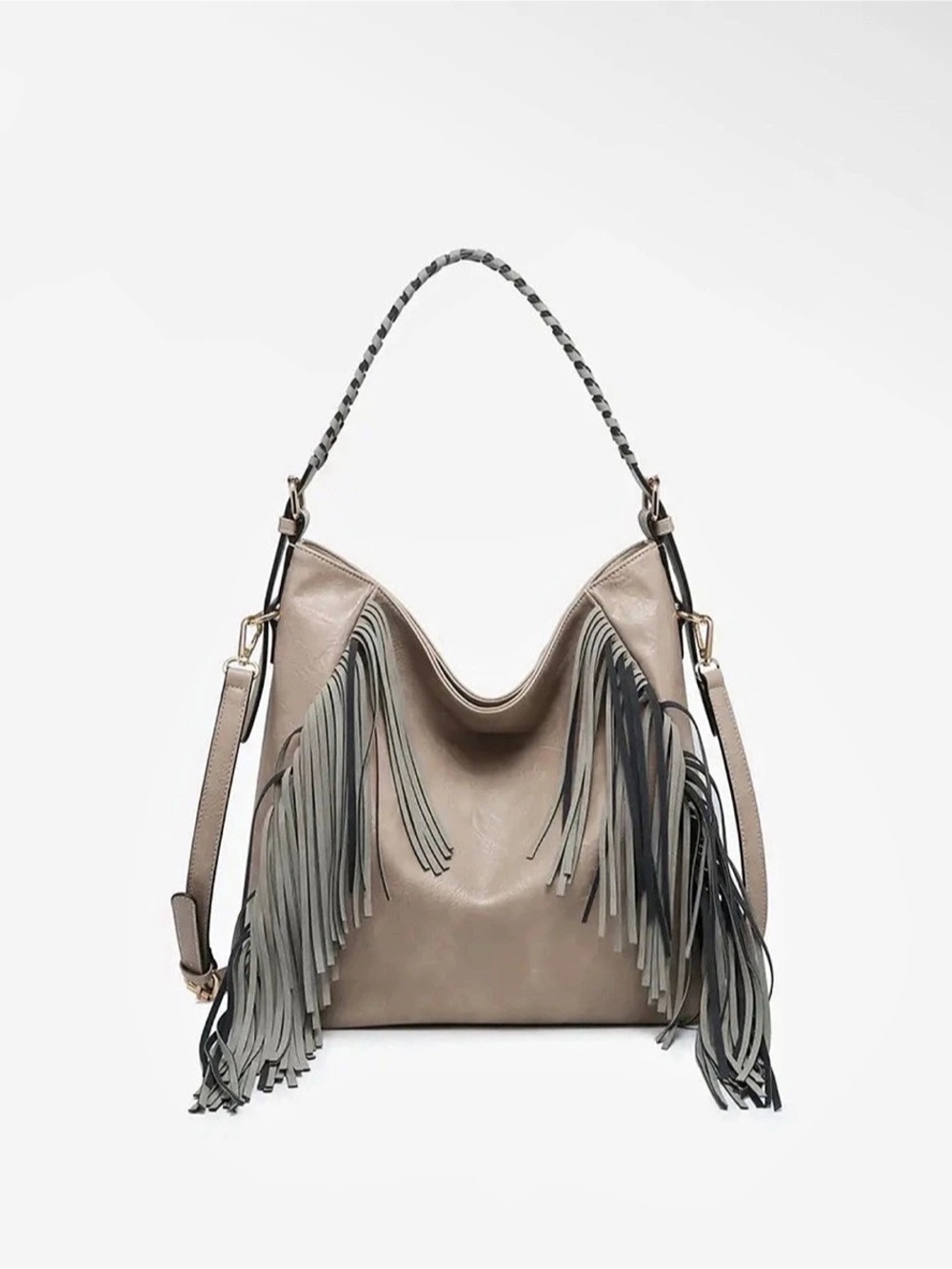 Jen & Co. Fringe Hobo Bag in Grey New